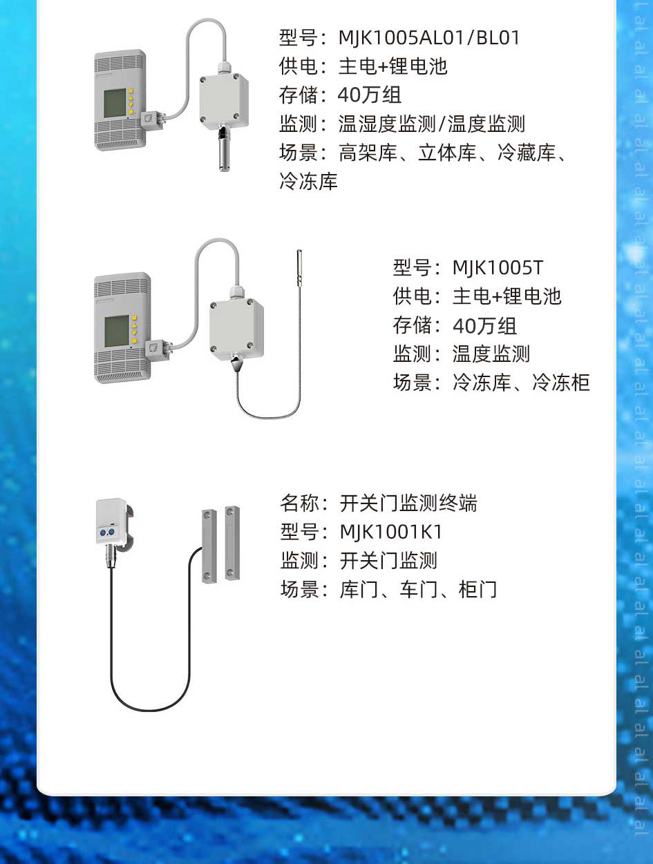 志翔領(lǐng)馭MJK1005AL01/BL01溫濕度監(jiān)測終端用于監(jiān)測高架庫、立體庫、冷藏庫、冷凍庫等場景